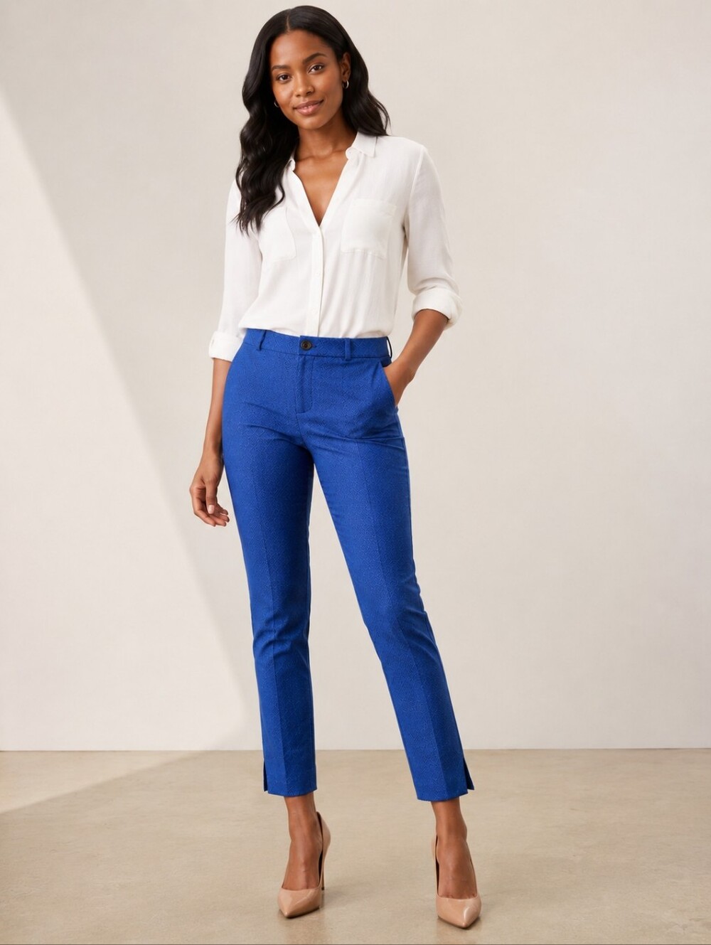 ❤️ BANANA REPUBLIC JACQUARD RYAN SLIM FIT PANTS / TROUSERS, BLUE, 2 (26)